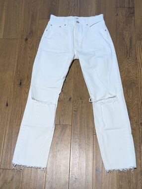Moussy White Straight-Leg Distressed Jeans